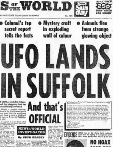 Newspaper Front Page: UFO Lands in Suffolk